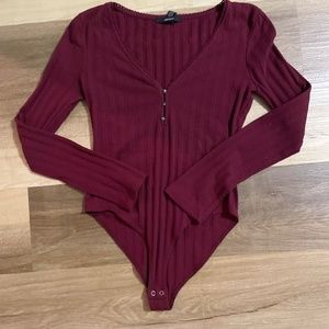 Long Sleeved  Burgundy Body Suit